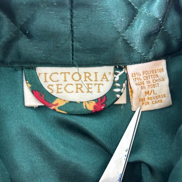 Victorias Secret Vintage Gold Label Long Belted Floral Robe Quilted Collar M/L - Picture 6 of 10